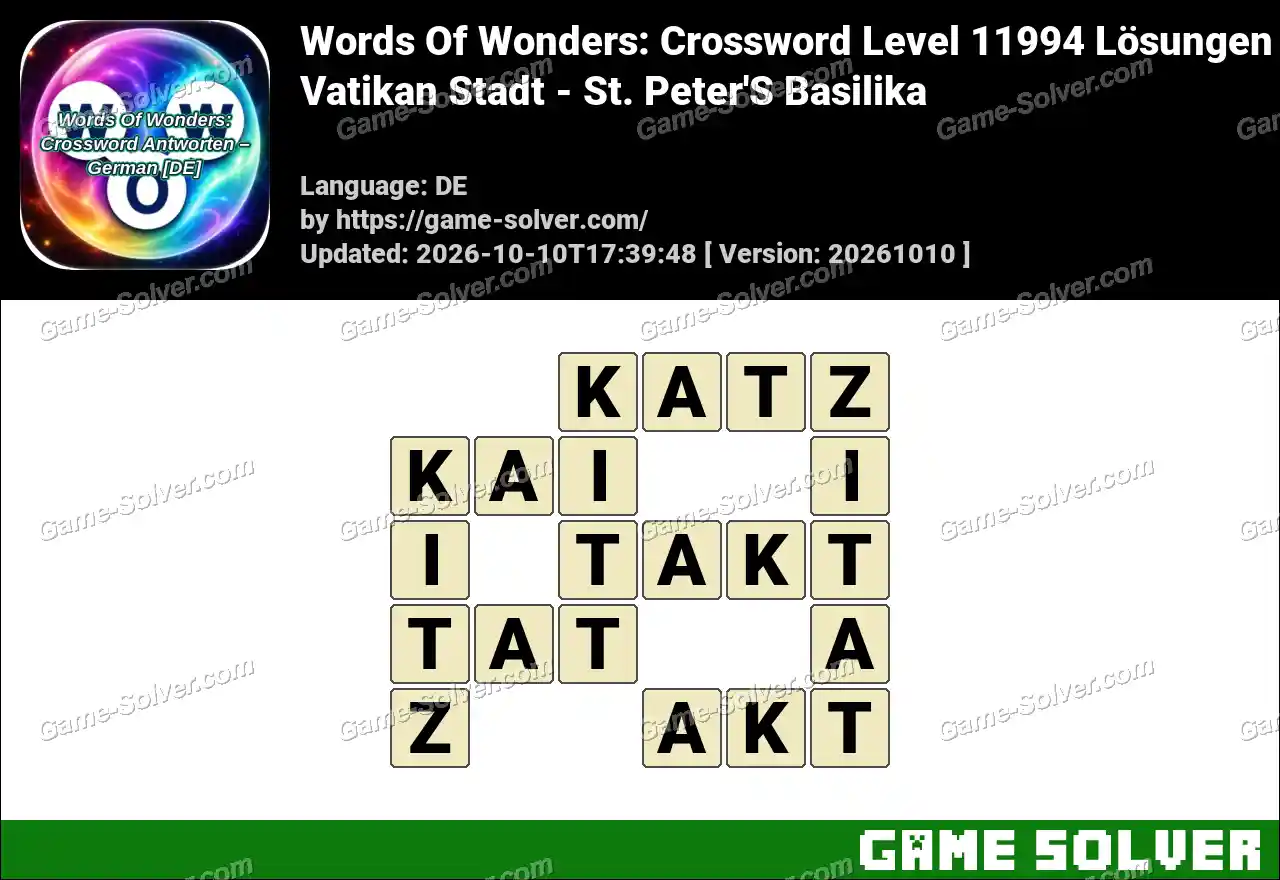 Words Of Wonders: Crossword Level 11994 Lösungen – Vatikan Stadt – St. Peter’S Basilika